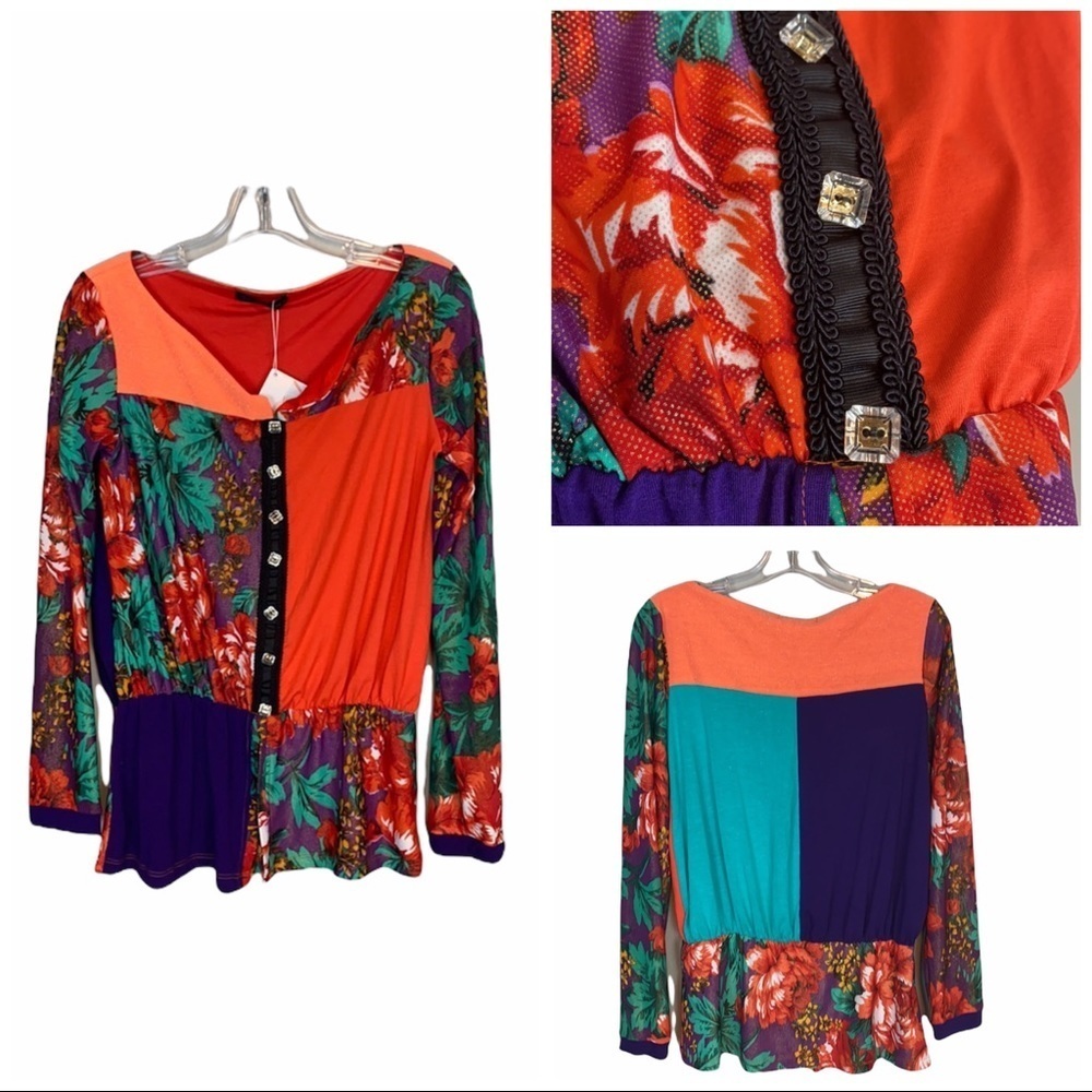 Seven Waves Brazilian Artisanal Mixed Fabric Top Artsy Boho